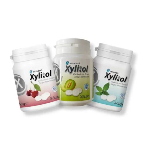 Miradent Xylitol pastilės be cukraus su ksilitoliu (dėžutėje)